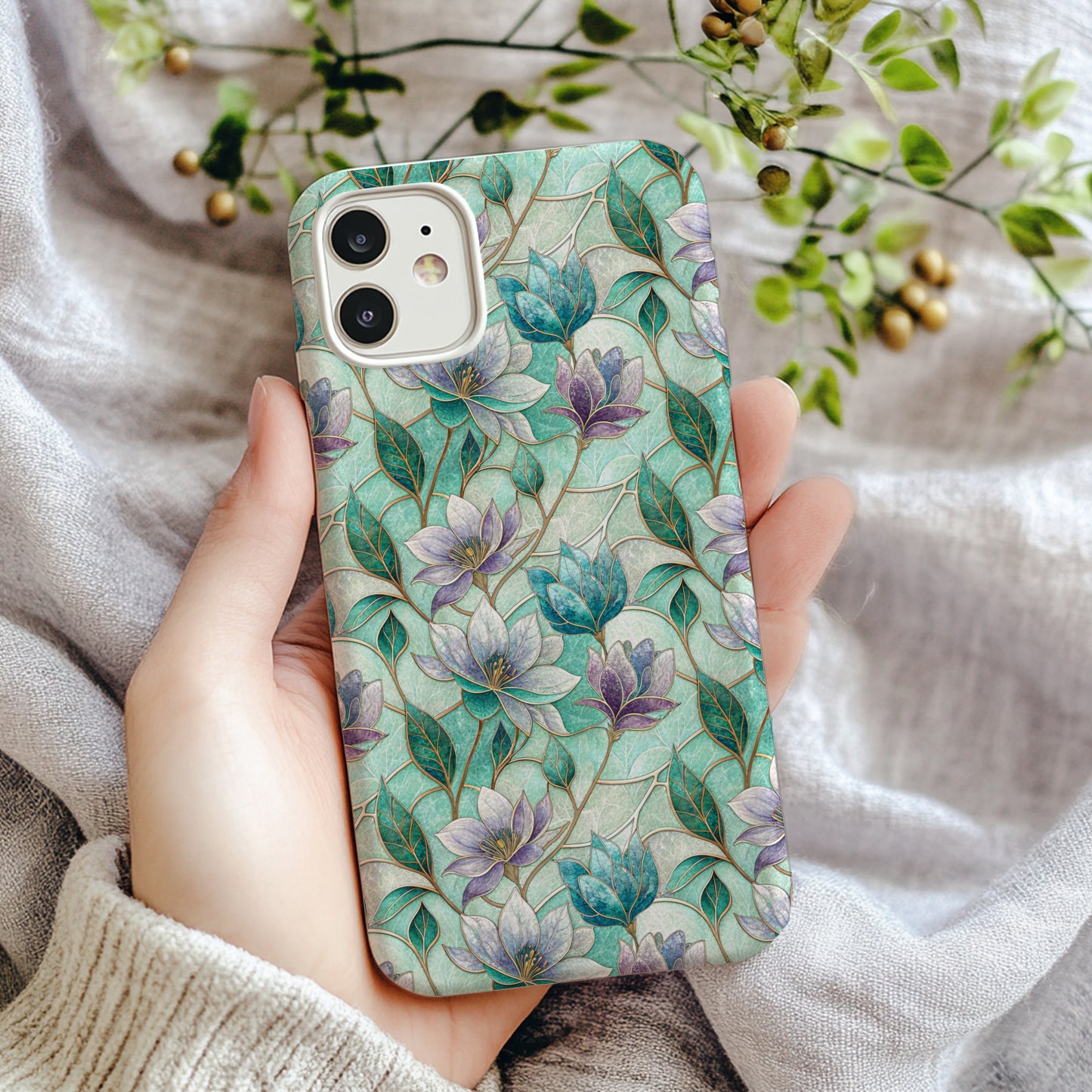Floral Patterned Phone Case with Pastel Colors Design