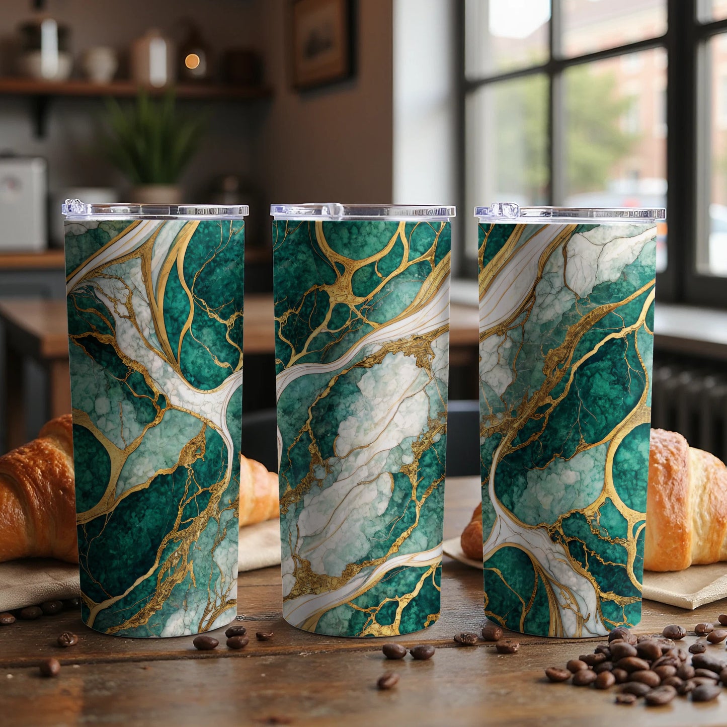 Elegant Gold and Green Marble Design Tumbler Product