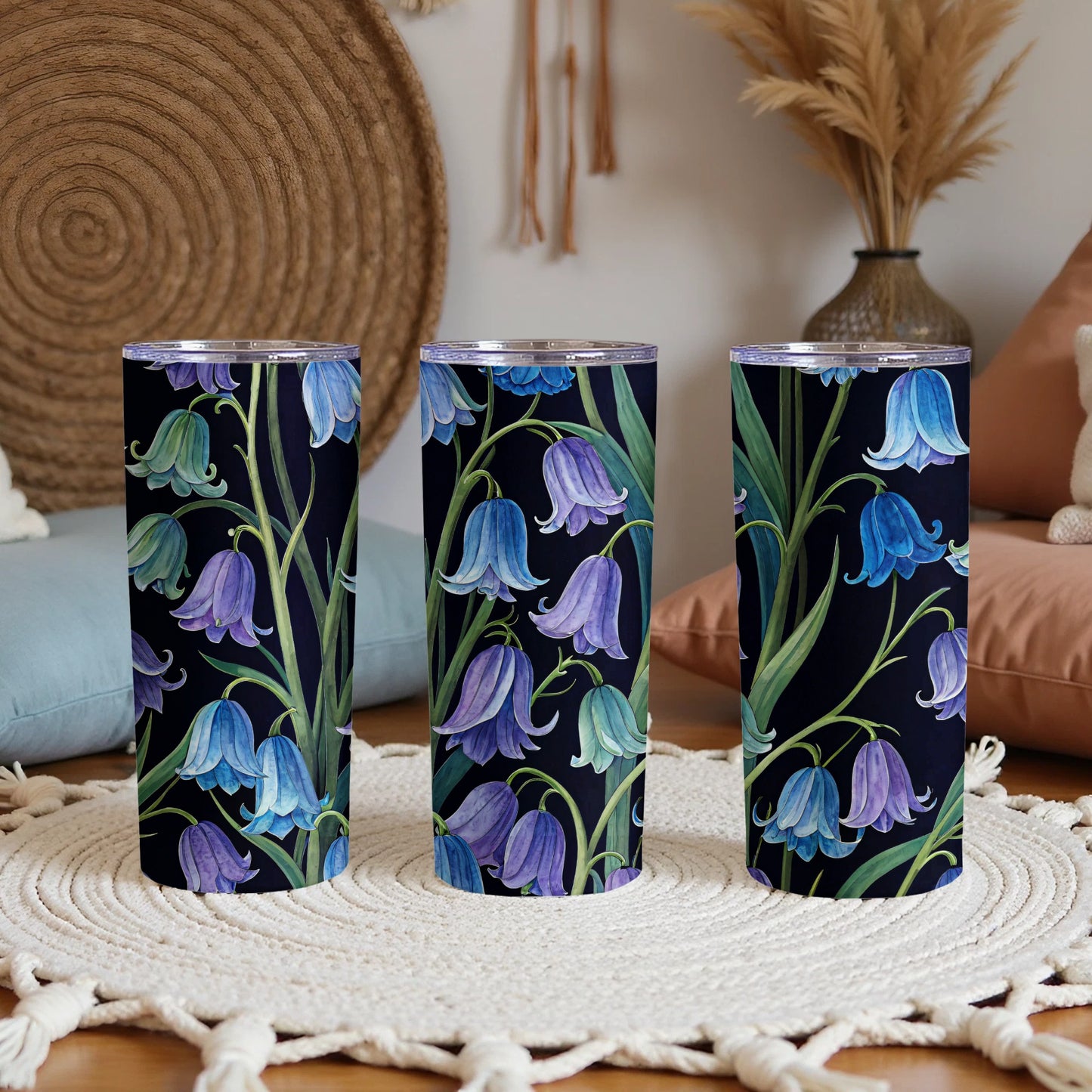 Blue Lavender Bell Flower Design Tumbler Product