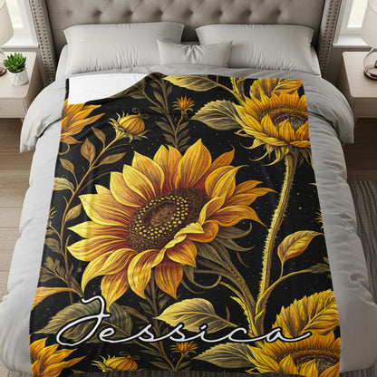 Sunflower Delight with Custom Name Unique Blankets - Walk Greener