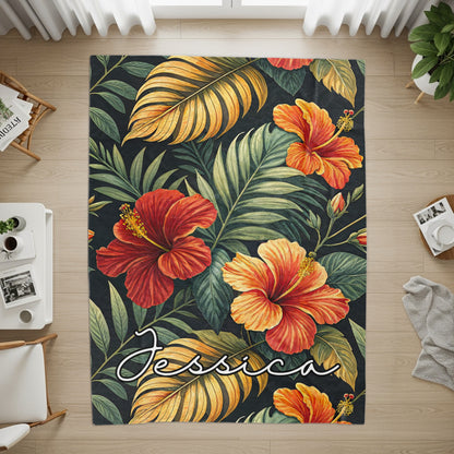 Custom Tropical Hibiscus Design Floor Rug