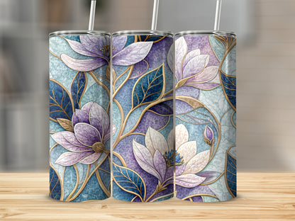 Elegant Magnolia Floral Design Gold Vein on Tumbler - Walk Greener