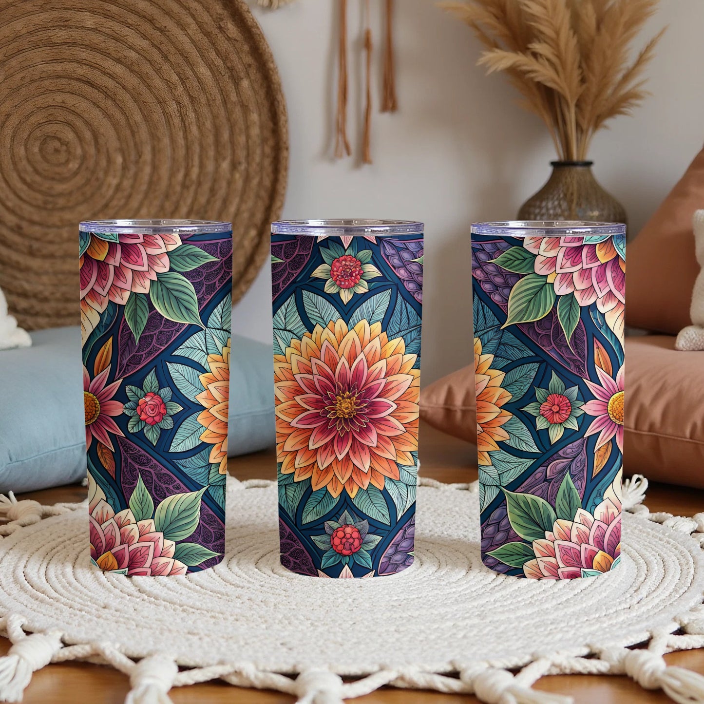 Floral Delightful Patterns Design in Bold Colors 20 oz Skinny Tumbler - Walk Greener