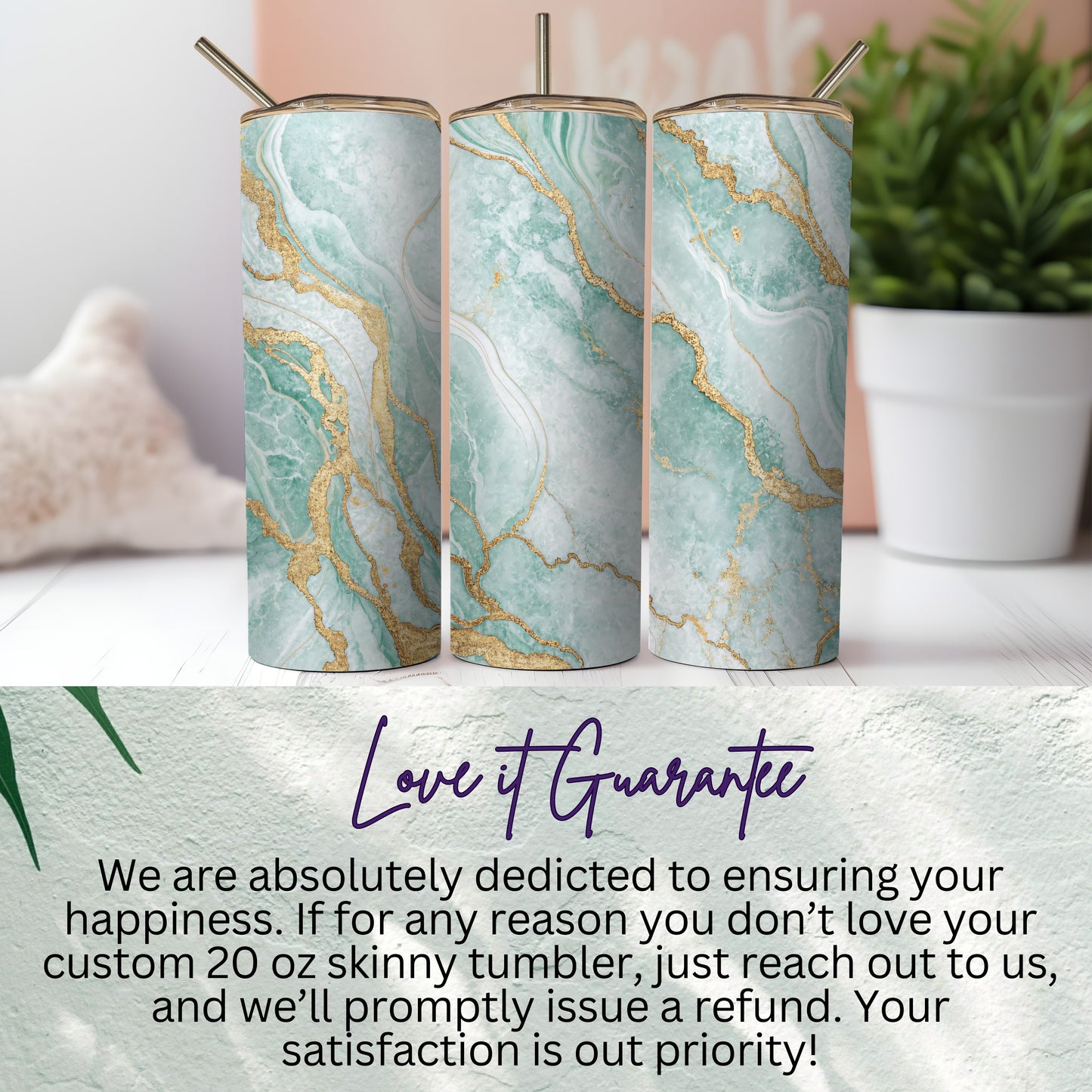 Custom 20 oz Skinny Tumbler with Marbled Design