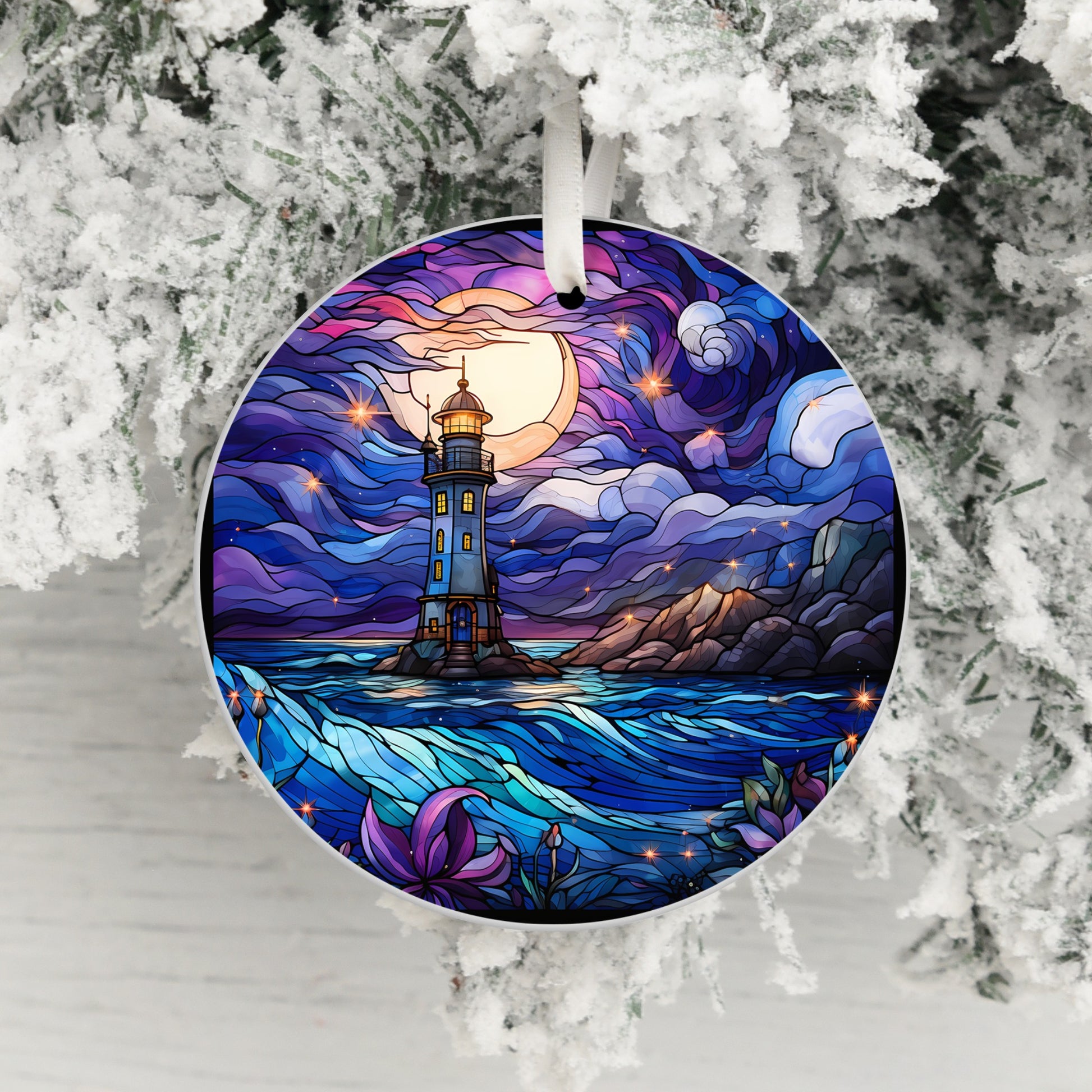 Stained Glass Lighthouse by Ocean Scene Ornament product type