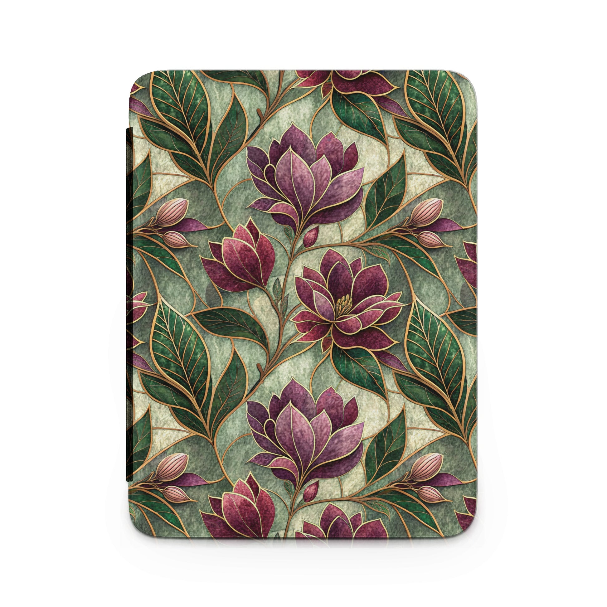 Elegant Floral Pattern with Green Leaves Tablet Cover