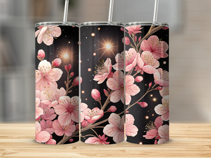 Pink Blossoms Against a Night Sky Floral Design Tumblers - Walk Greener