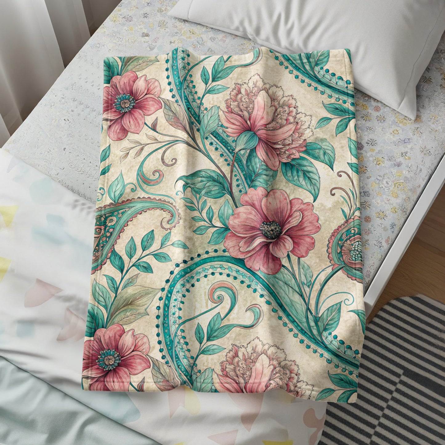 Elegant Floral Paisleys and Blooms Artistic Velveteen Plush Blankets - Walk Greener