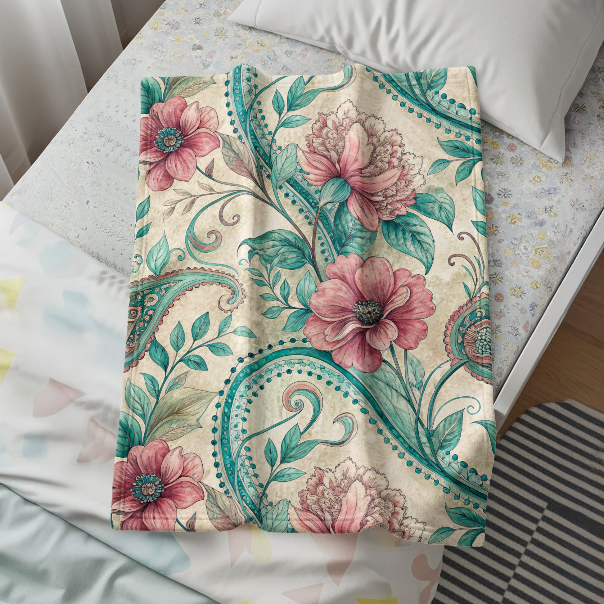 Elegant Floral Paisleys and Blooms Artistic Velveteen Plush Blankets - Walk Greener