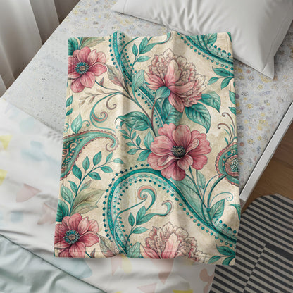 Elegant Floral Paisleys and Blooms Artistic Velveteen Plush Blankets - Walk Greener