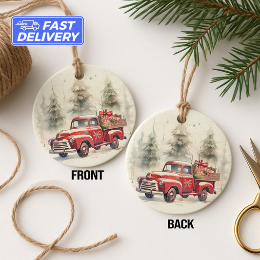 Vintage Red Truck Christmas Tree Ornament product