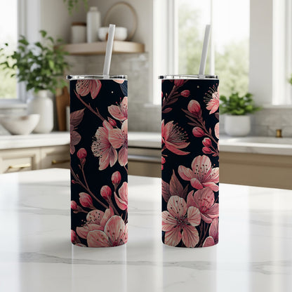 Elegant Floral Design Insulated Tumbler Cup with Straw