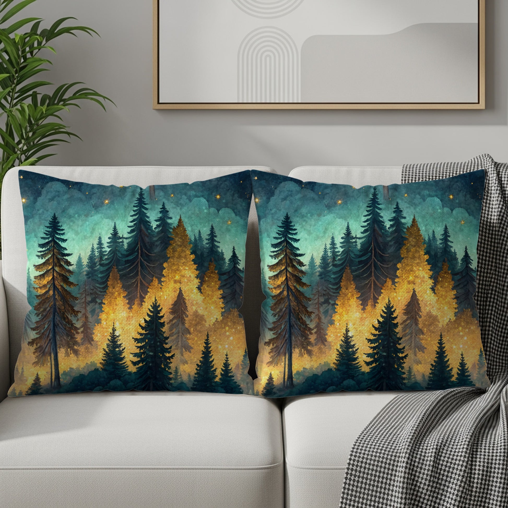 Night Forest Scene Throw Pillows for Living Room Decor