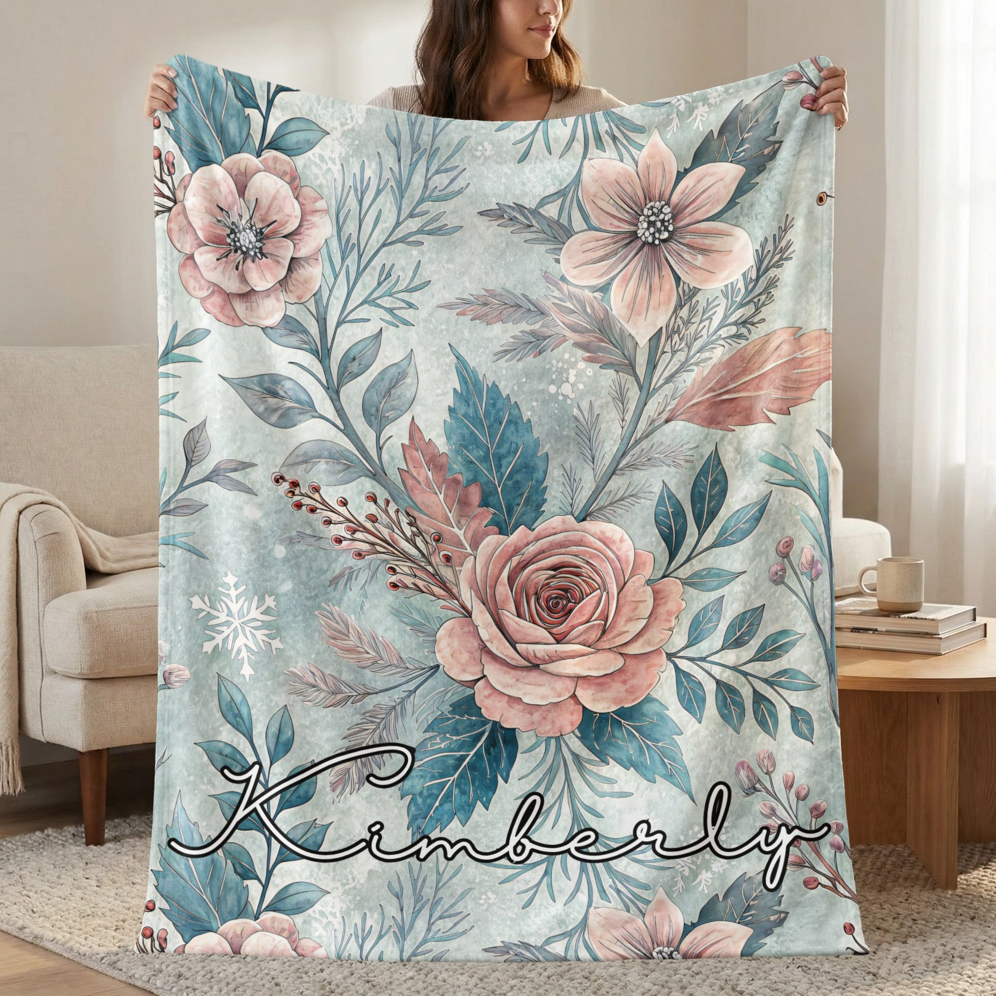 Personalized Floral Design Kimberly Throw Blanket
