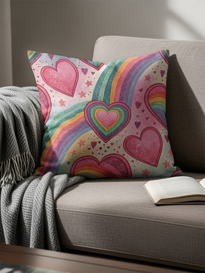 Rainbow Hearts Starry Love Pattern Pillows & Pillow Cases - Walk Greener
