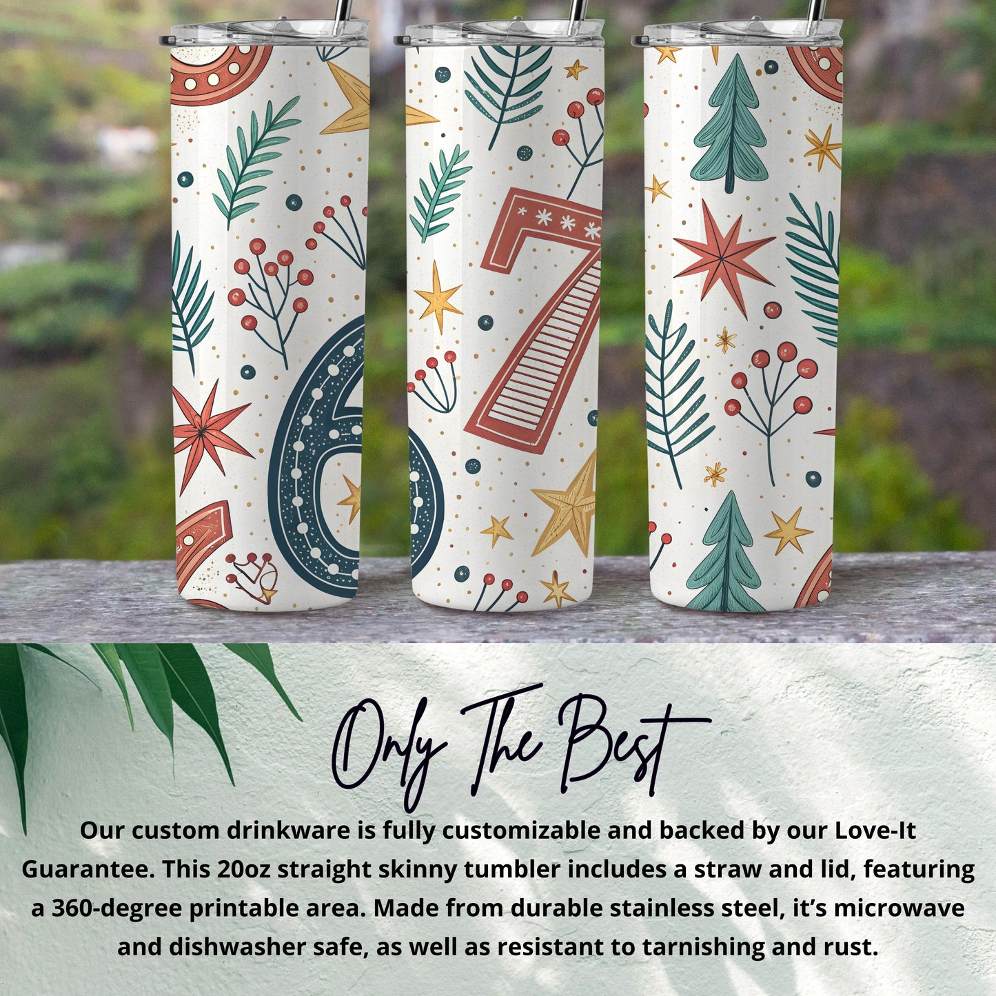 Festive 20oz Tumbler with Straw Christmas Design