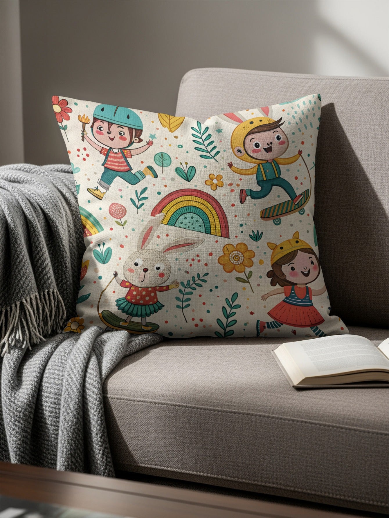 Kids Skateboard Patterned Fun Design Style Illustration Throw Pillows - Walk Greener