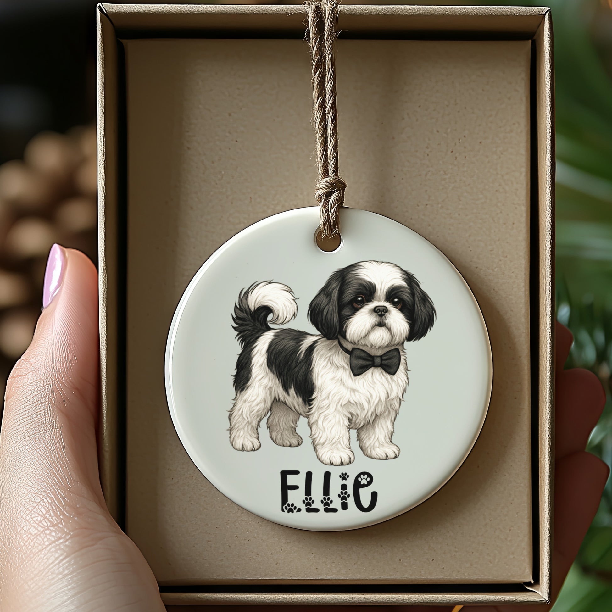Personalized Black and White Dog Ornament product type