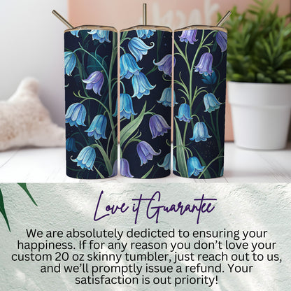 Custom 20 oz Skinny Tumbler with Bluebell Flowers Design
