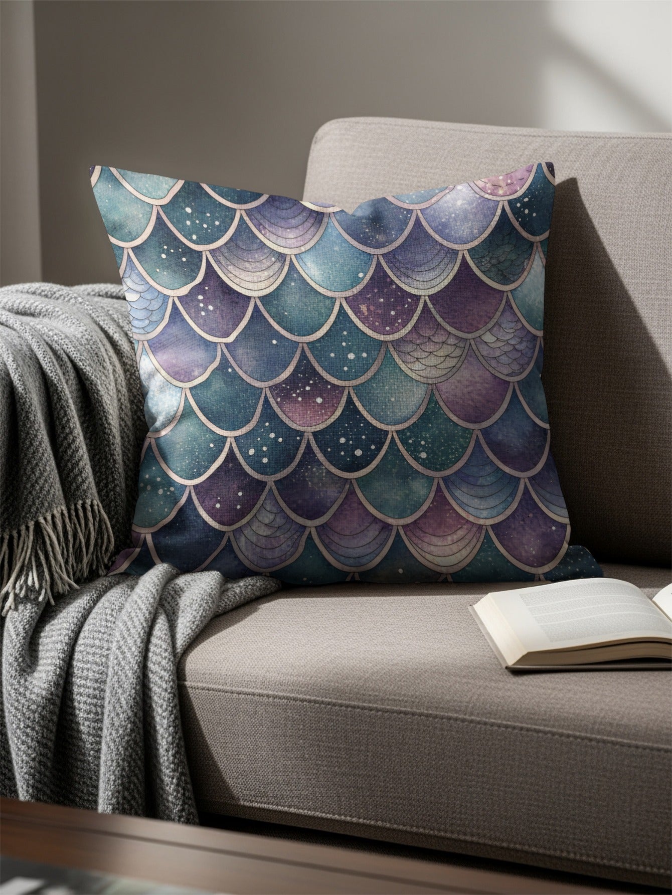 Vibrant Purple And Blue Scales Pillow Design Decor