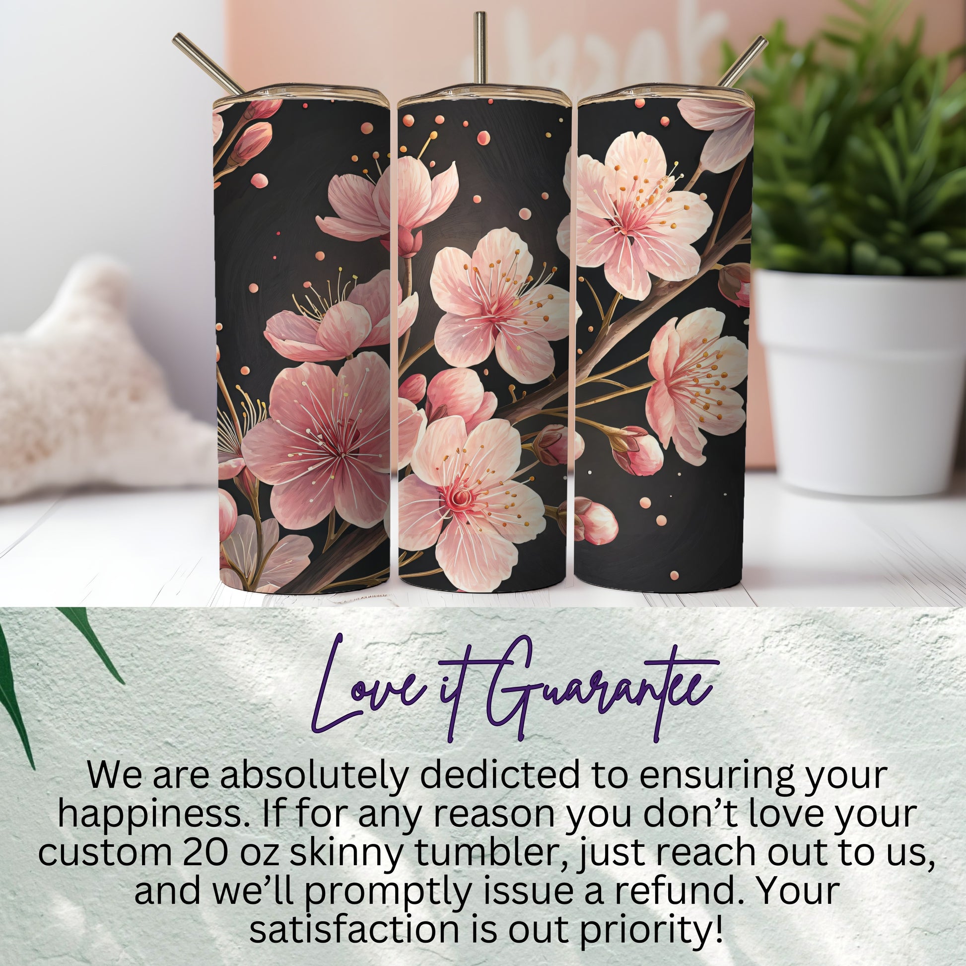 Beautiful Floral Design Skinny Tumbler 20 oz