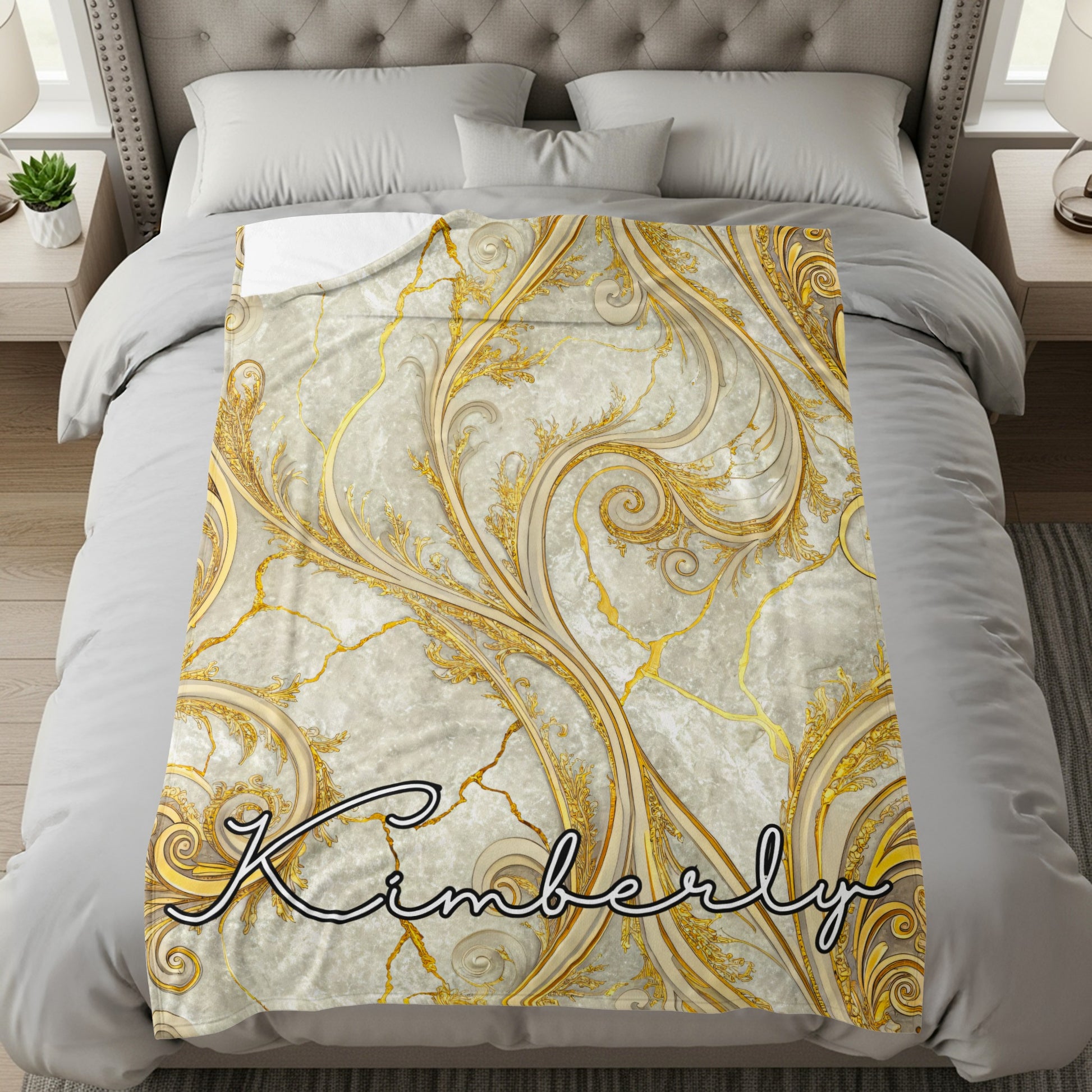 Elegant Gold Swirl Design Personalized Bedding Blanket