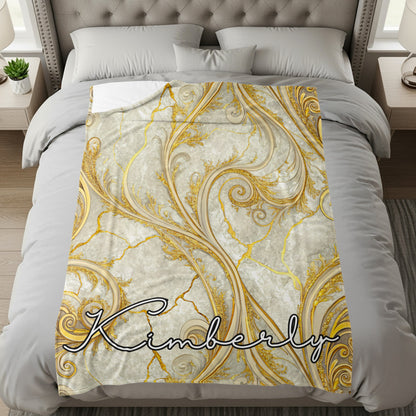 Elegant Gold Swirl Design Personalized Bedding Blanket