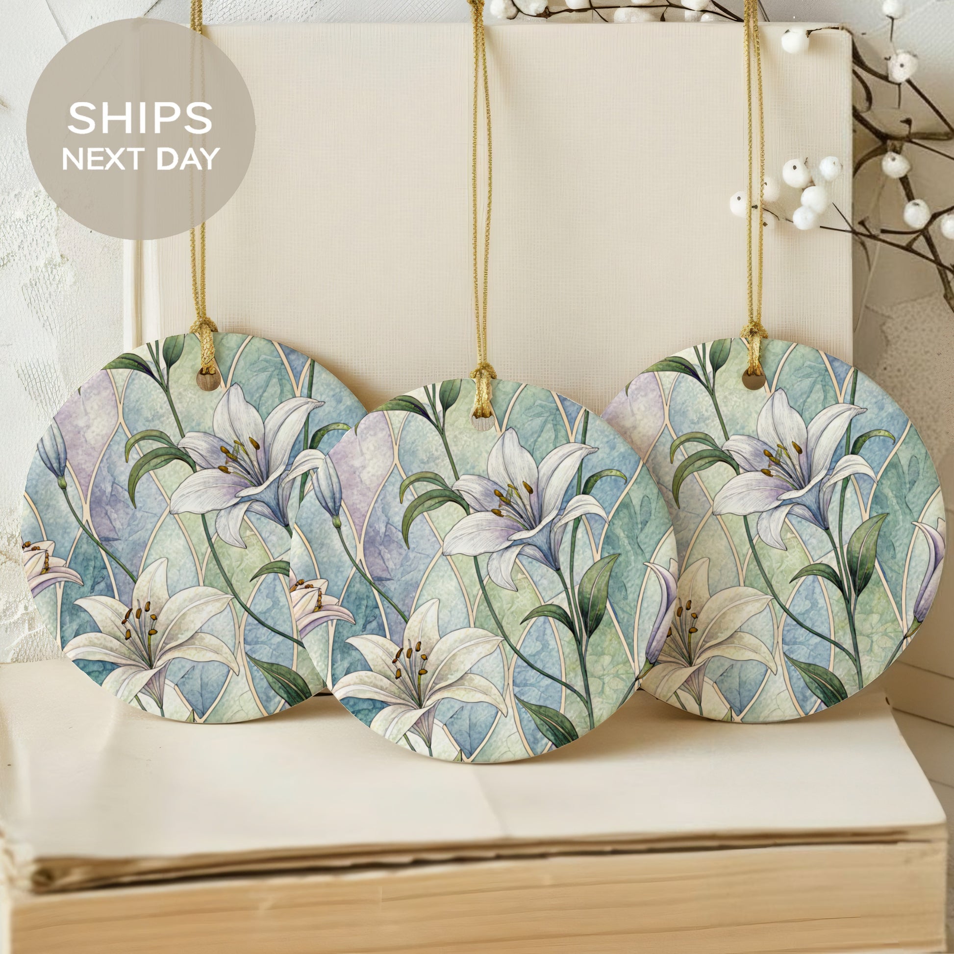 Lily Floral Design Hanging Ornament Next Day Shipping