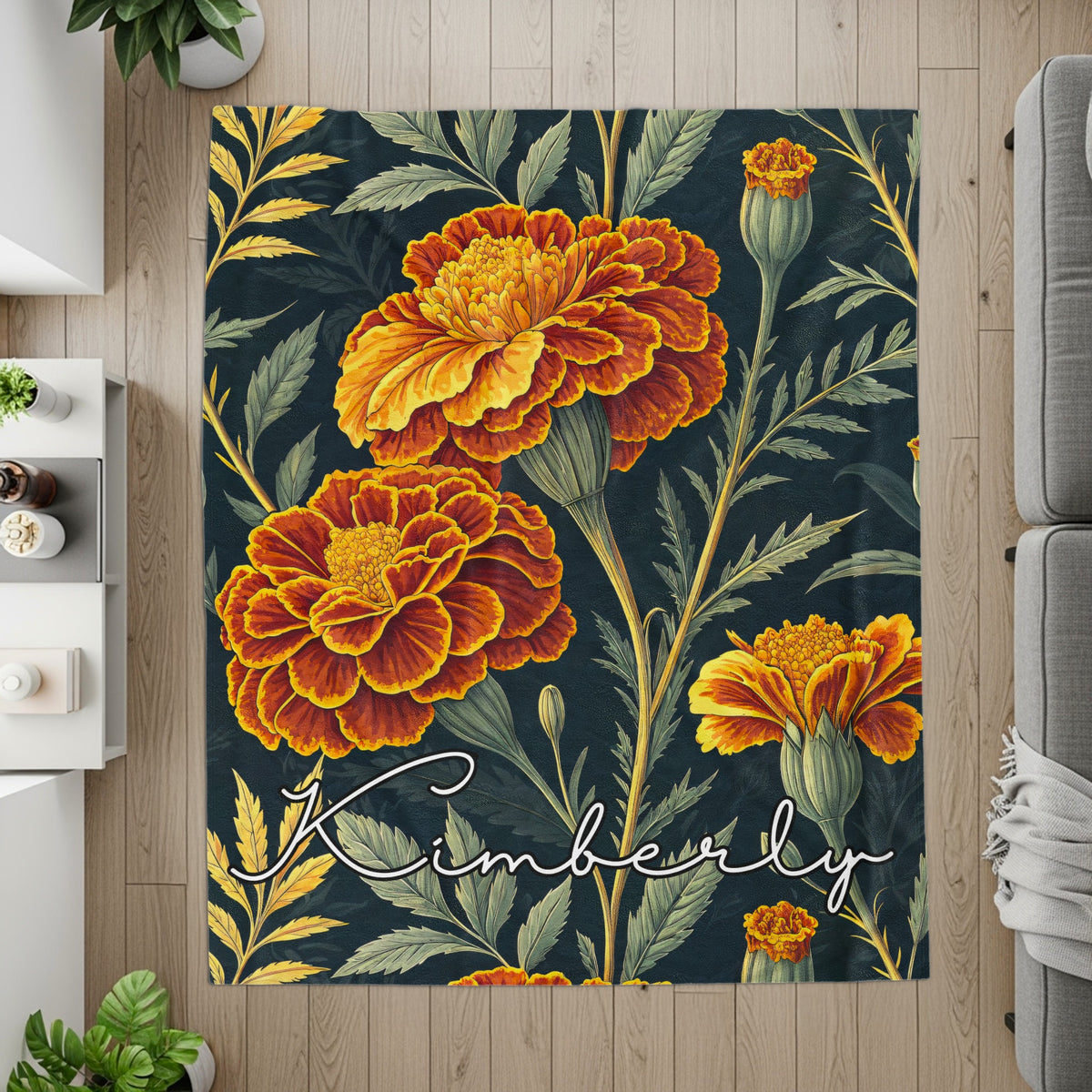 Custom Floral Pattern with Custom Name on it Custom Blanket - Walk Greener