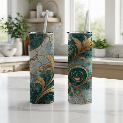 Elegant Marble and Gold Swirl Design Tumbler