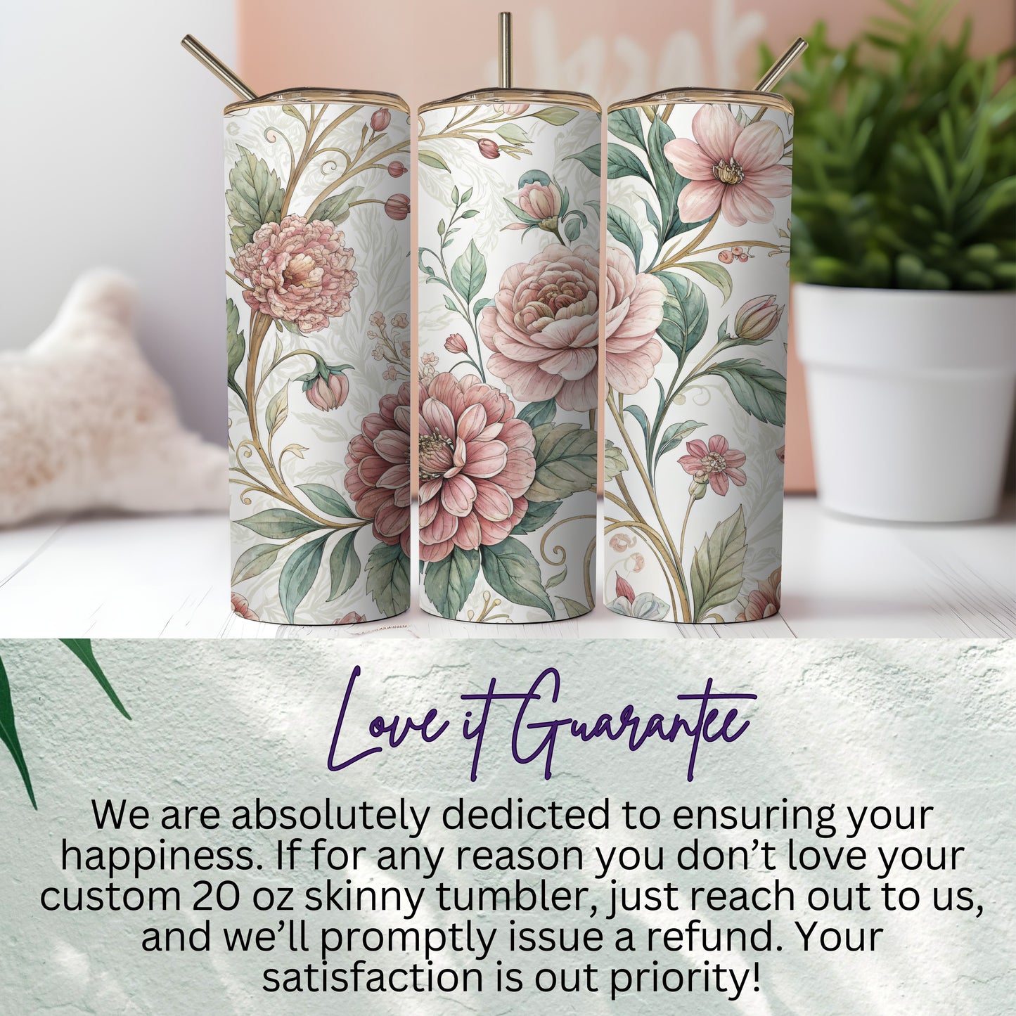 Floral Artwork Illustration for 20 oz Skinny Tumbler - Walk Greener