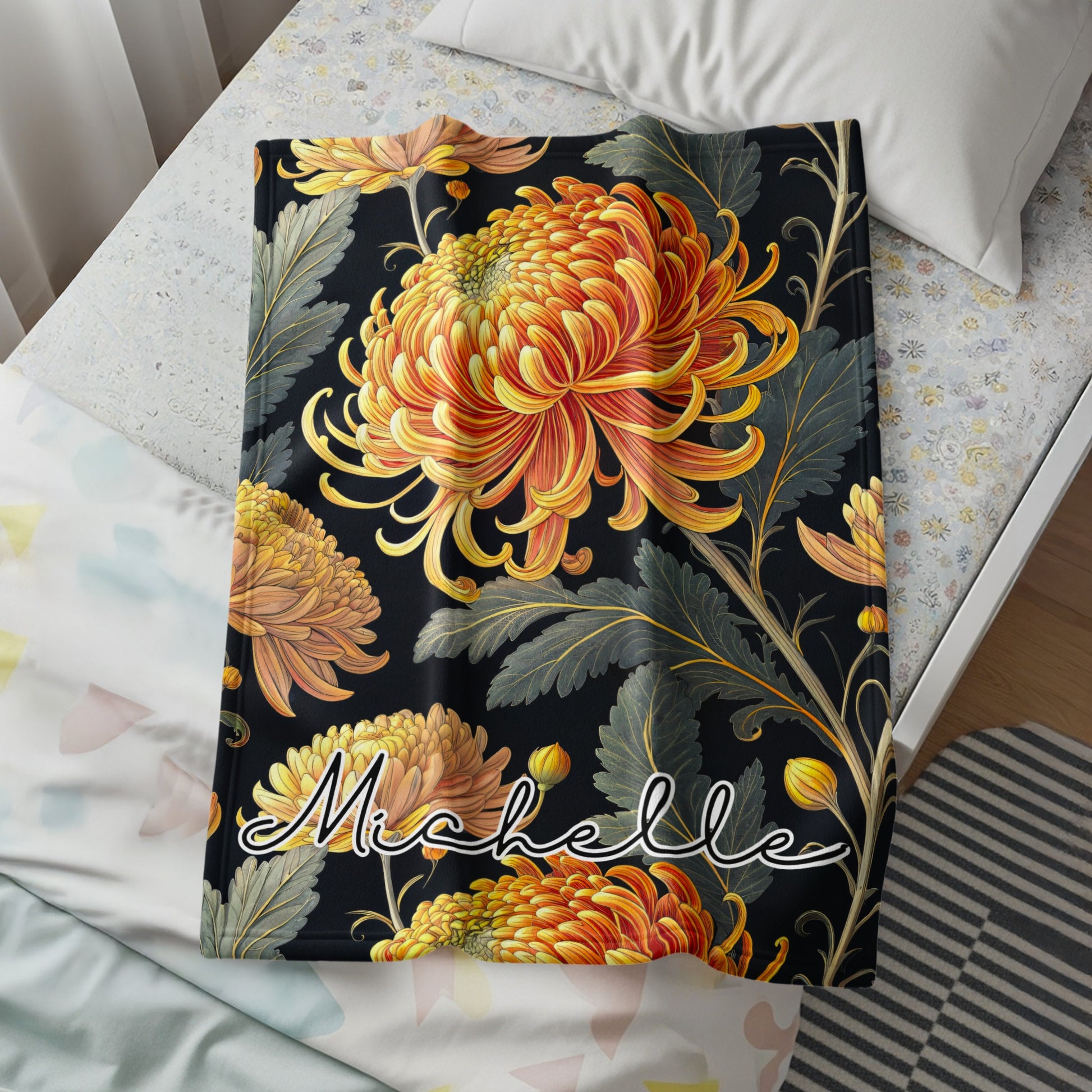 Personalized Floral Design Blanket with Name Michelle