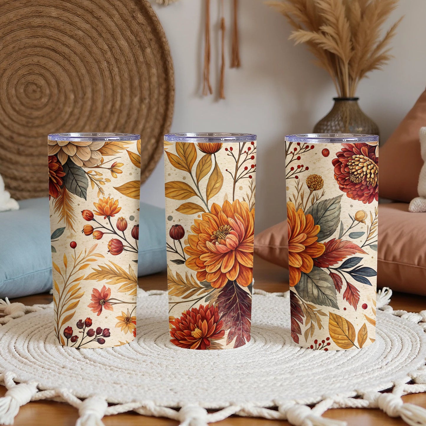 Elegant Autumn Floral Design Travel Tumbler