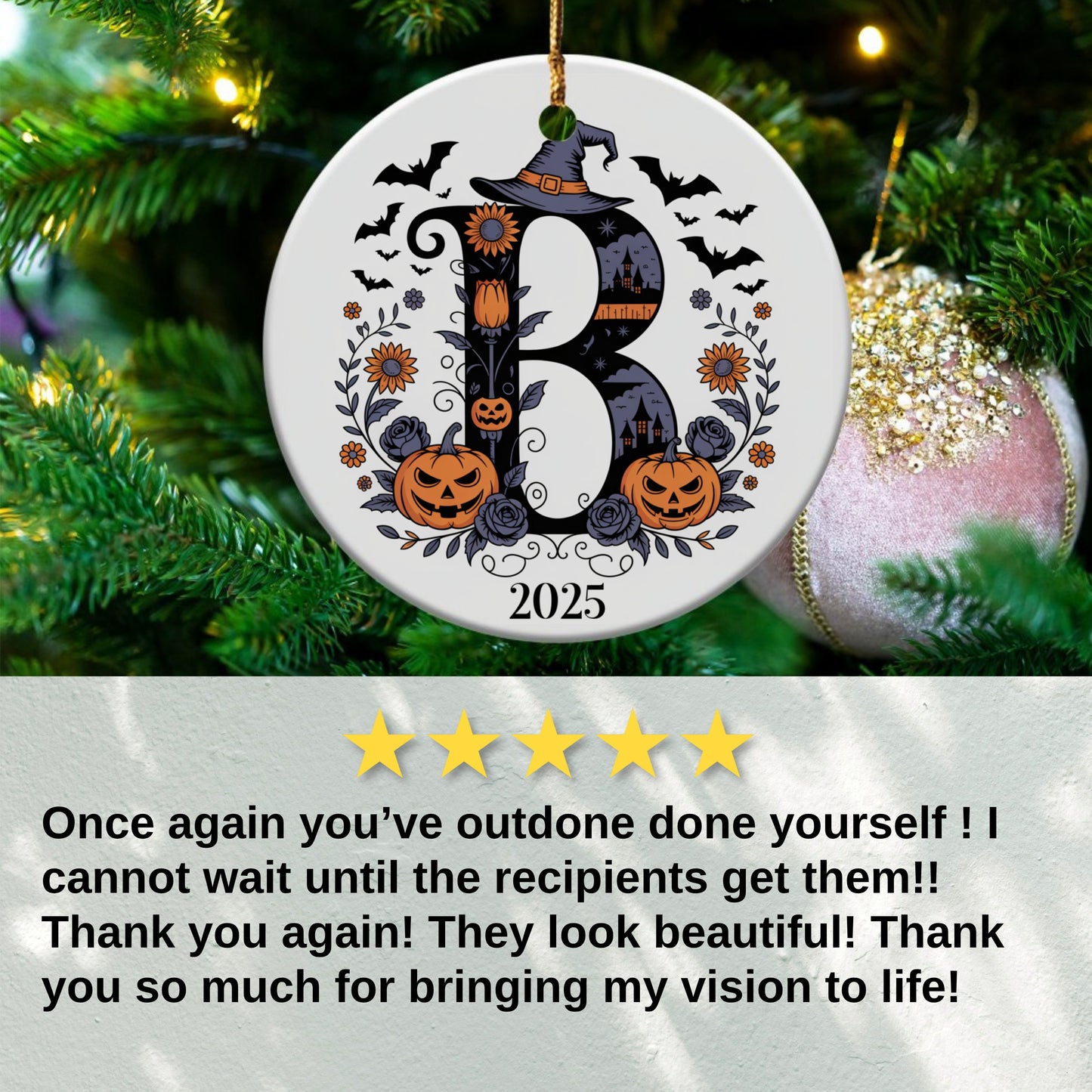Personalized Halloween Initial Christmas Ornament product type