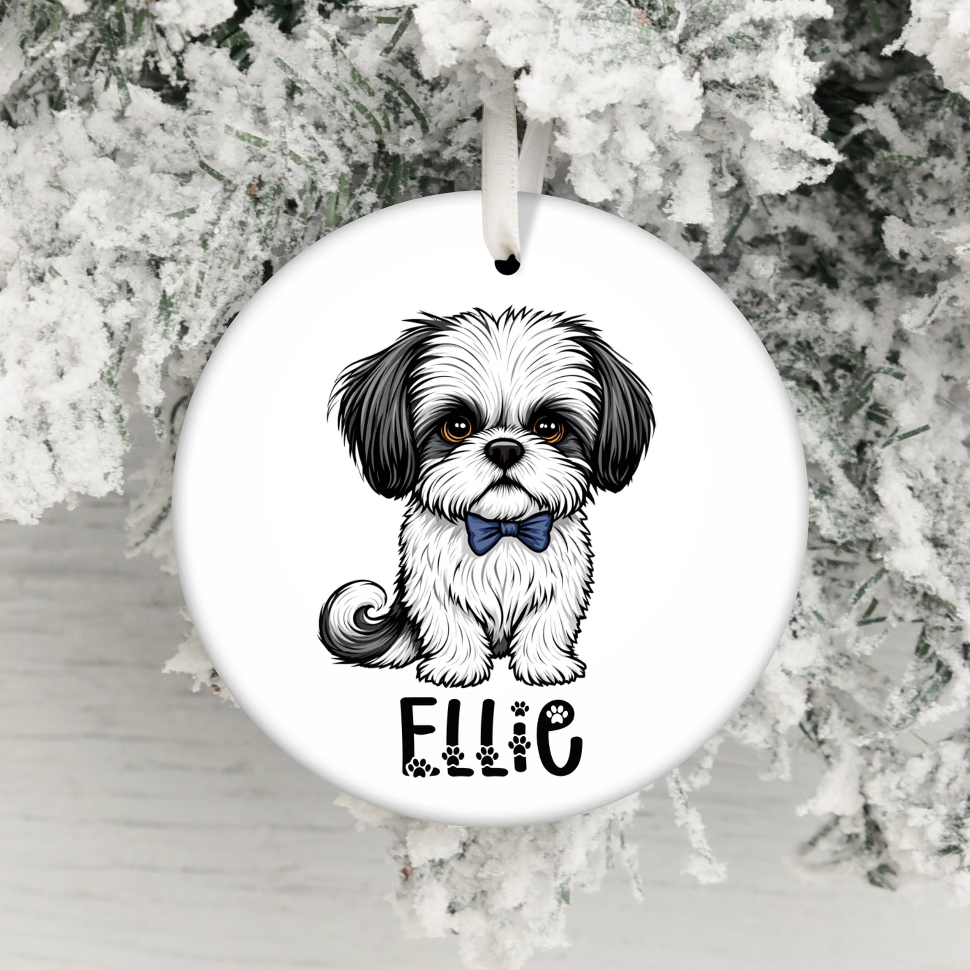 Cute Dog Illustration on Round Christmas Ornament product
