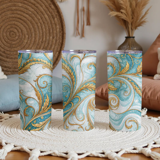 Elegant Swirling Gold and Teal Pattern Tumbler