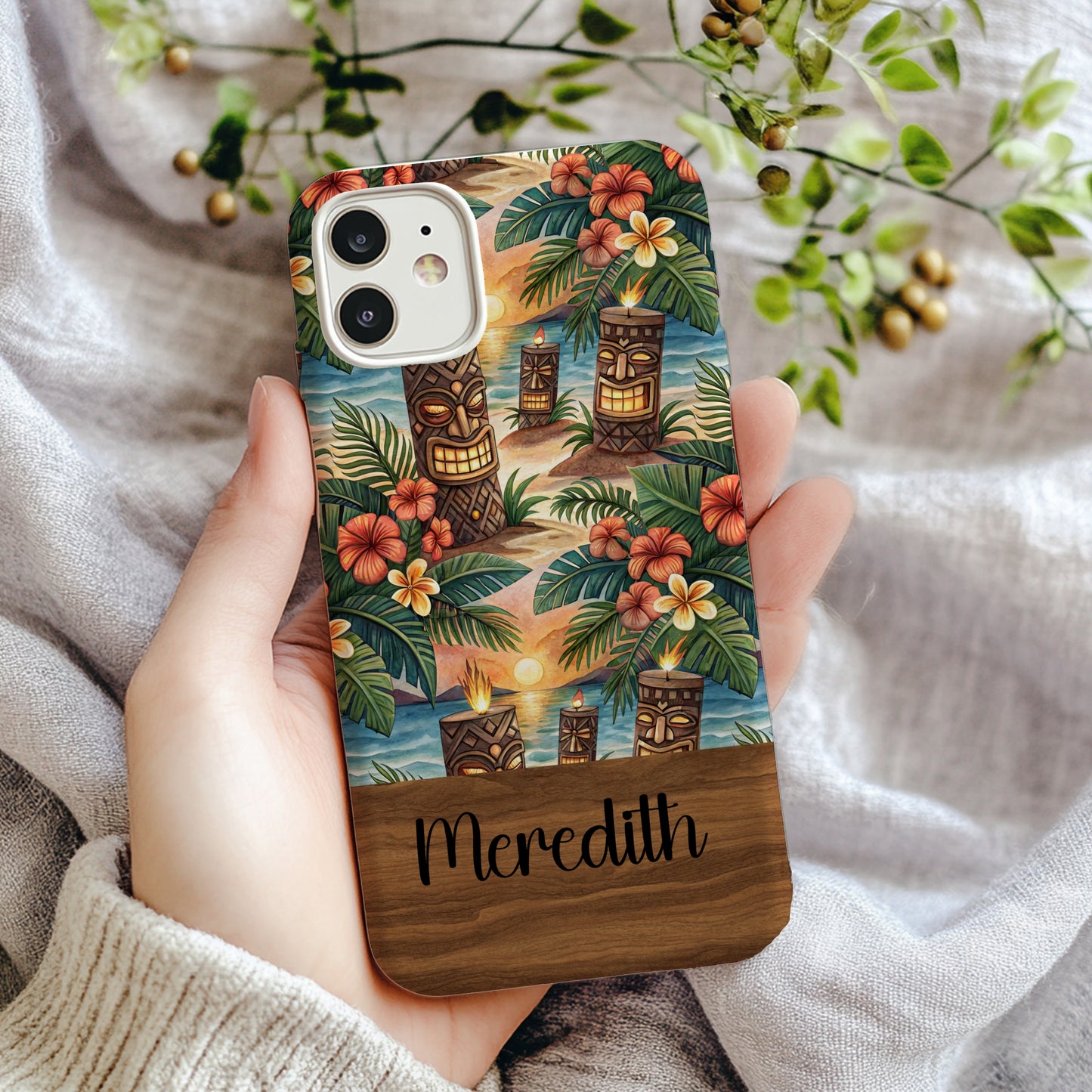 Tiki Statues On Tropical Beach Scene Custom Phone Case - Walk Greener