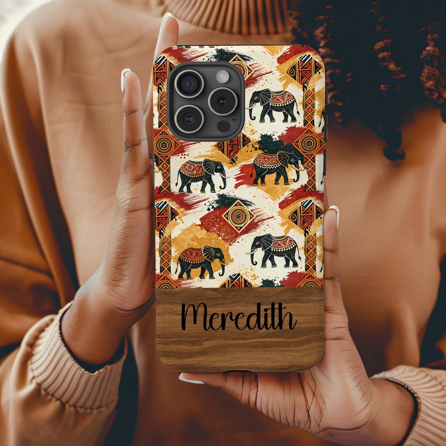 Custom Elephant Design Phone Case with Meredith Name