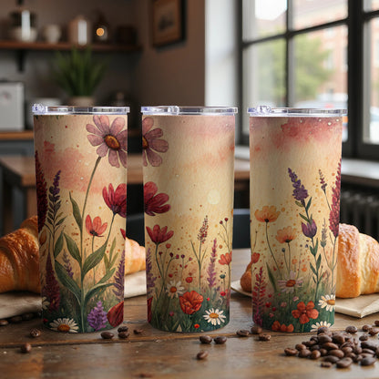 Watercolor Floral Design Colorful Flowers 20 oz Skinny Tumbler - Walk Greener