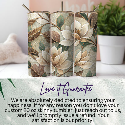 Decorative Floral and Leaf Artwork 20 oz Skinny Tumbler - Walk Greener