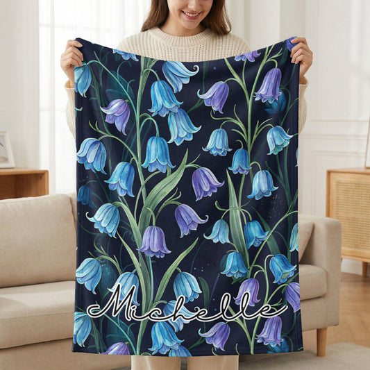 Personalized Bluebell Flower Design Throw Blanket