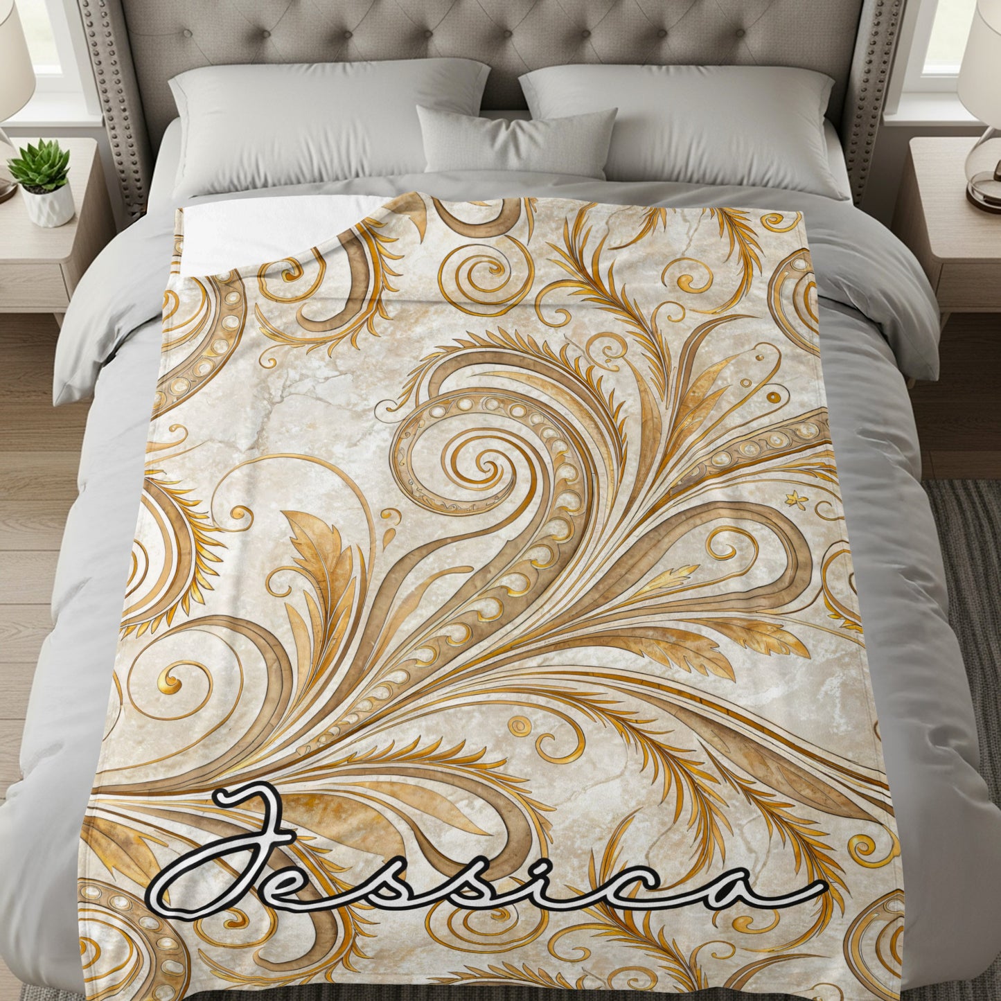 Elegant Swirl Design Personalized Jessica Blanket