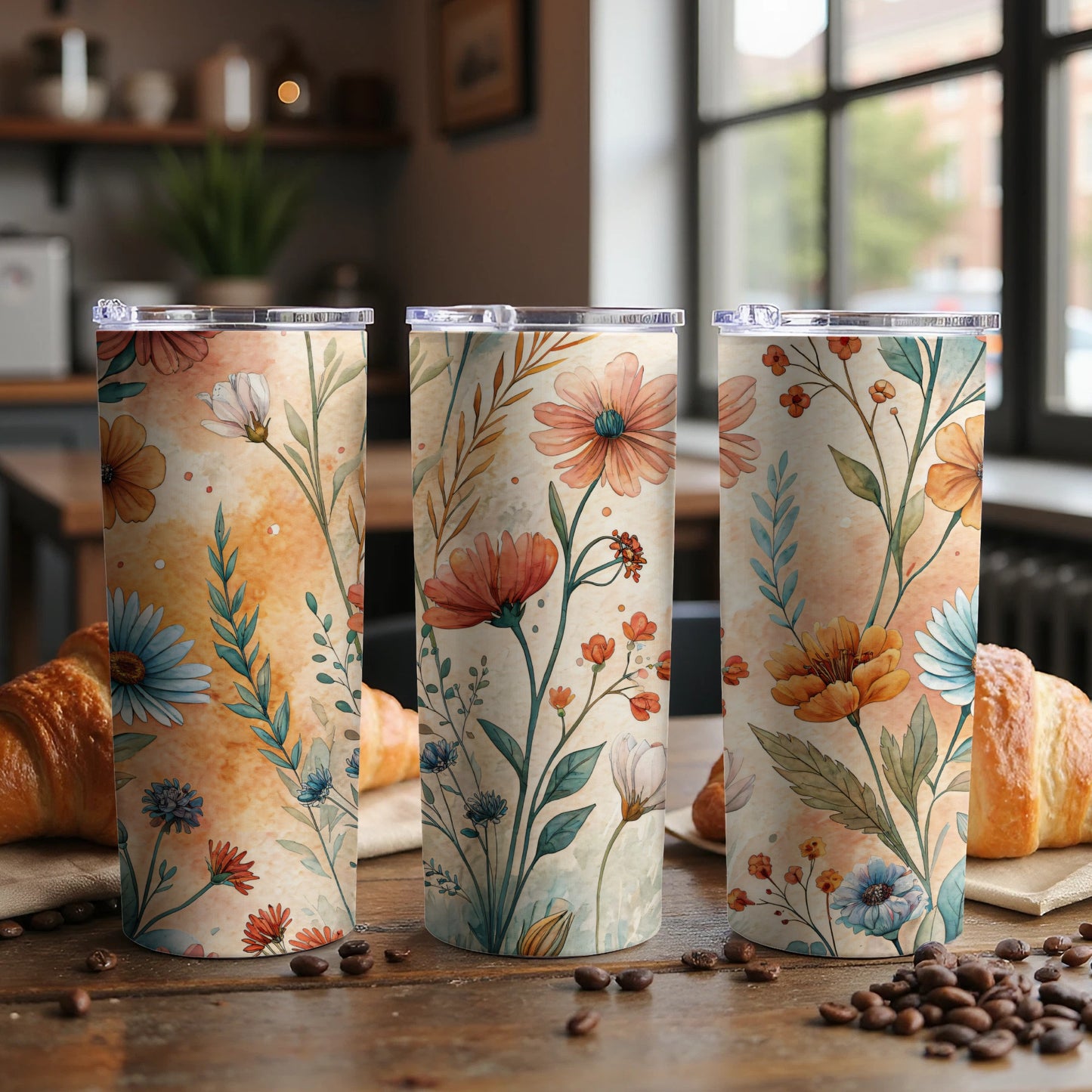 Floral Watercolor Design with Pastel Colors 20 oz Skinny - Walk Greener