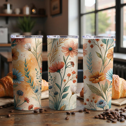 Floral Watercolor Design with Pastel Colors 20 oz Skinny - Walk Greener