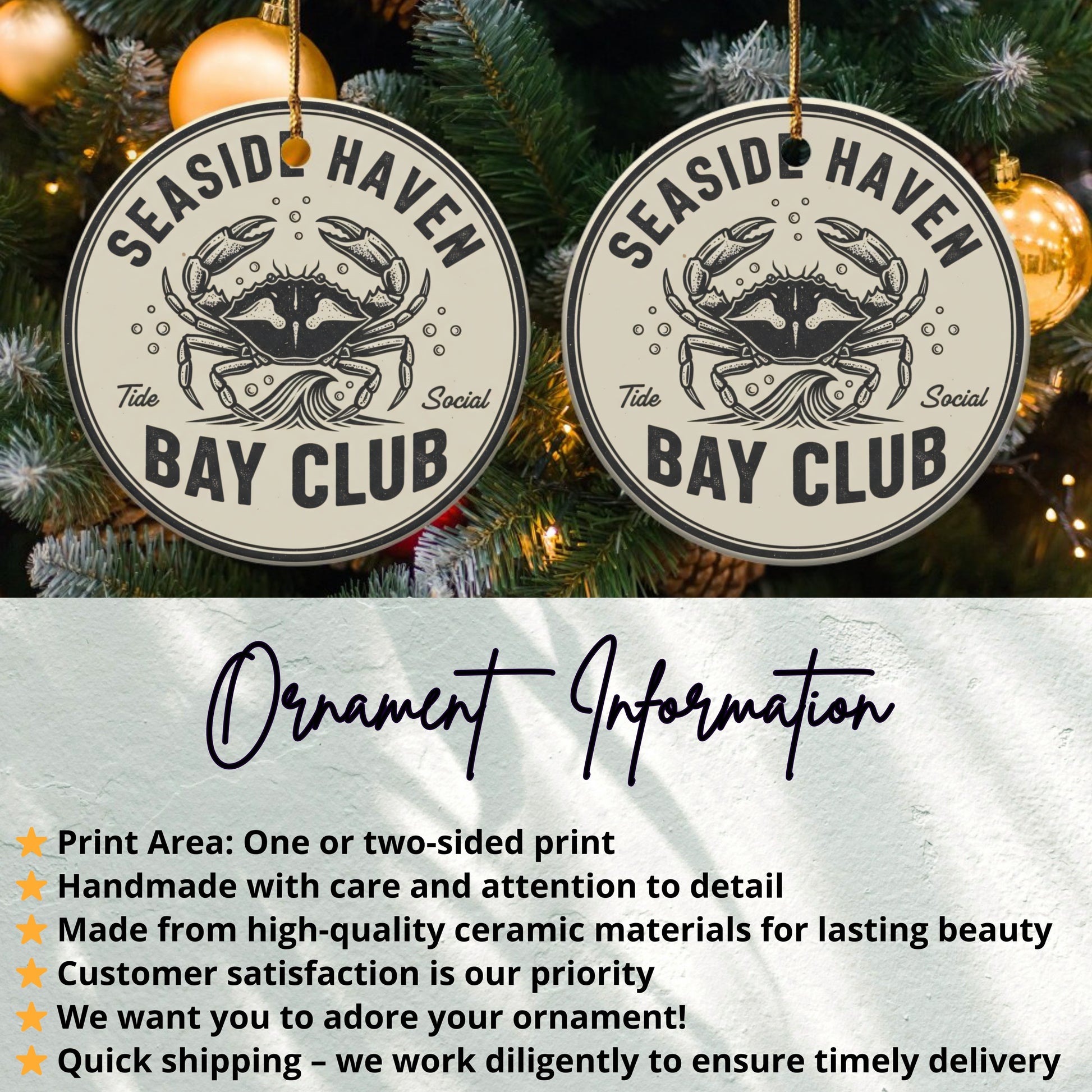 Seaside Haven Bay Club Round Christmas Ornament product