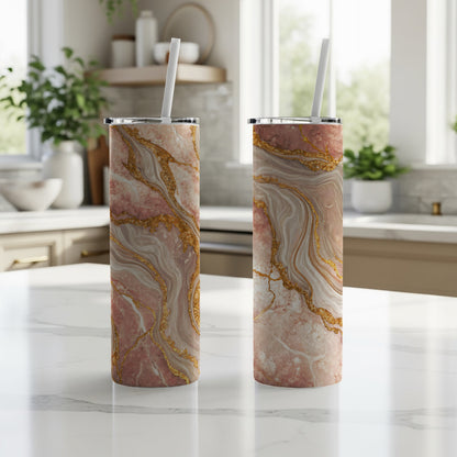 Elegant Pink Marble Gold Accent Tumbler Cup