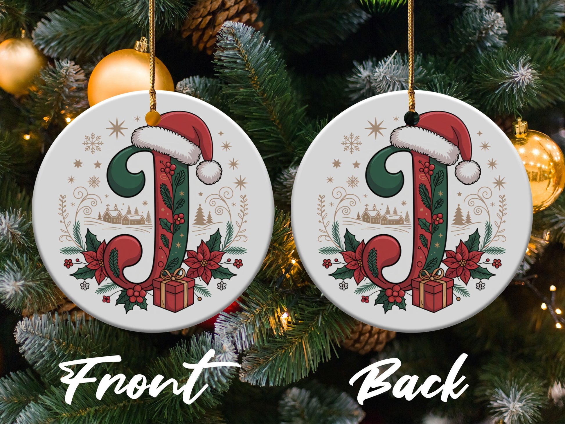 Christmas Ornament Letter J Santa Hat Holiday product