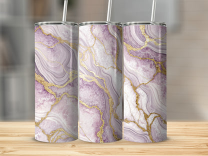 Elegant Purple and Gold Marble Design Tumbler Set