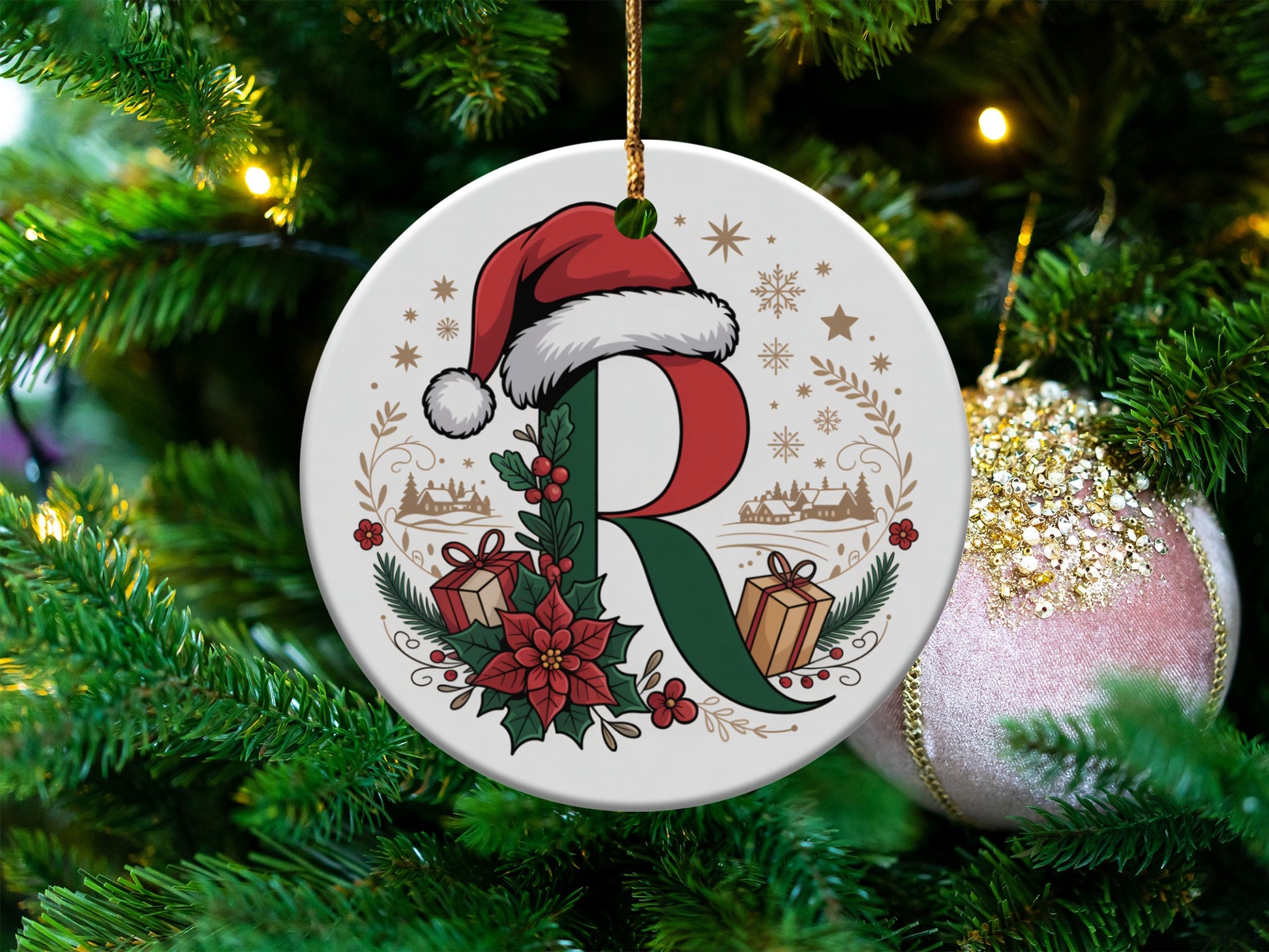 Festive Santa Hat Letter R Ornament Holiday product type