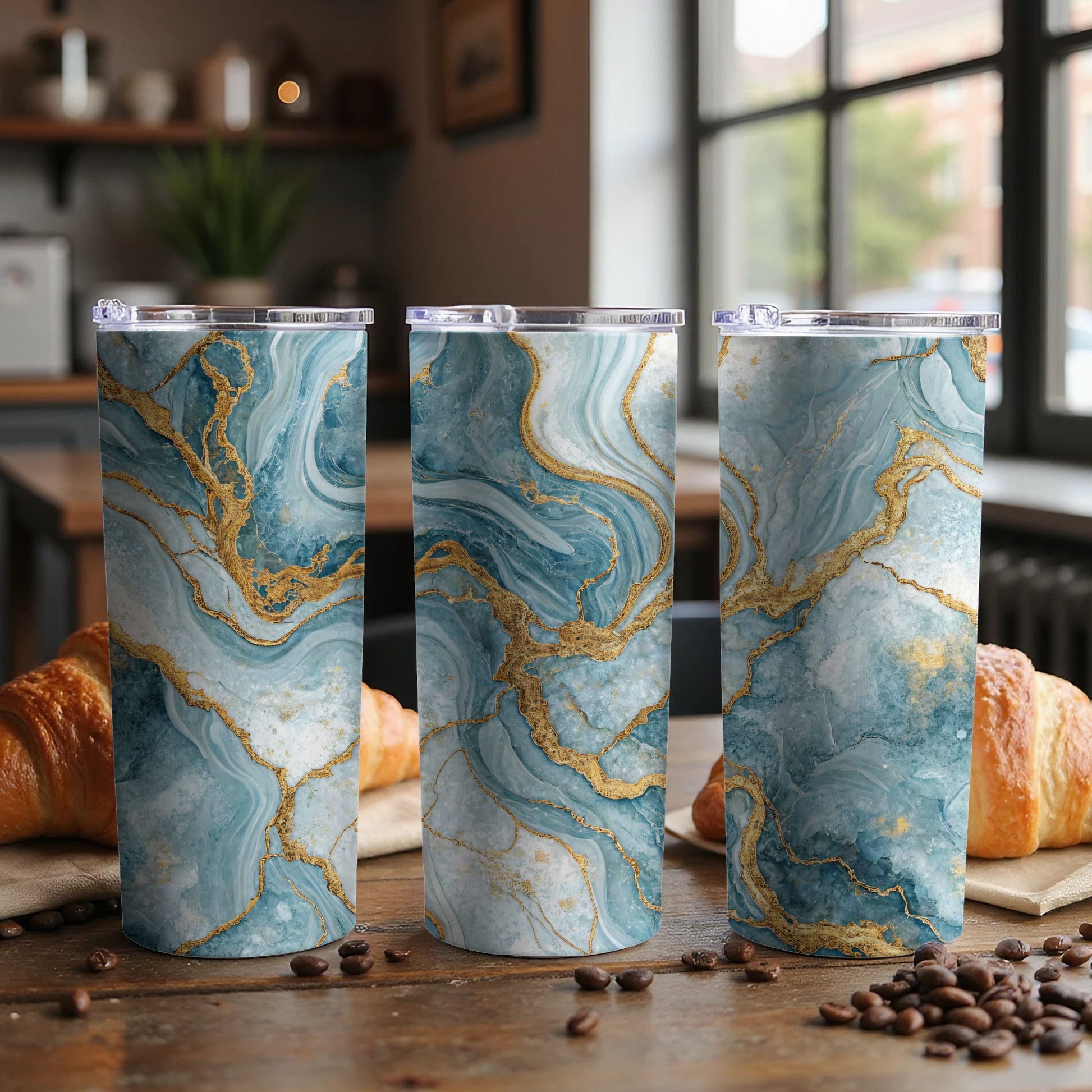 Elegant Marbled Design Insulated Drink Tumbler Cup